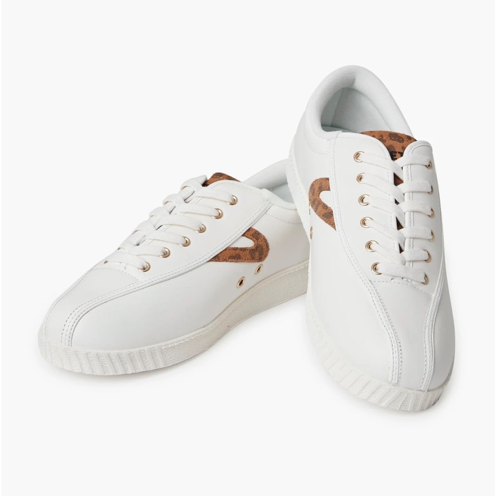 Tretorn Nylite Plus Leather White Leopard Sneakers Sz 8
